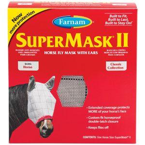 Farnam SuperMask II Classic Horse Fly Mask with Ears, for Eye Protection From Insects and Debris, Assorted 12ea/Horse